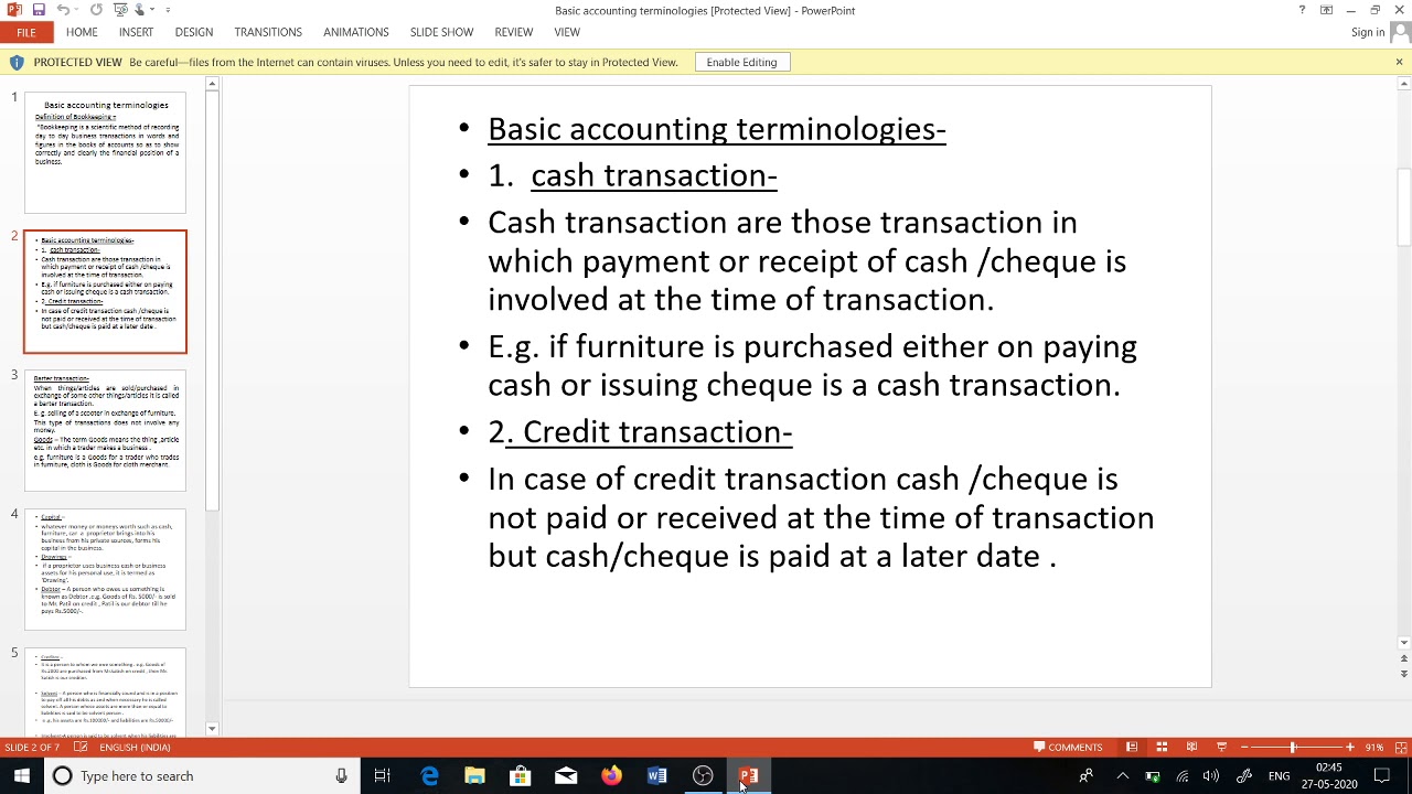 Difference between Cash and Credit transaction
