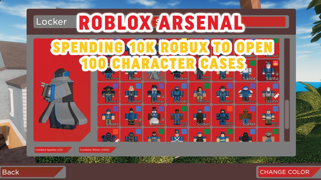 💸 ROBLOX ARSENAL 💸 SPENDING 10K ROBUX TO OPEN 100 CHARACTER CASES. RARE, LEGENDARY AND UNUSUAL SKINS