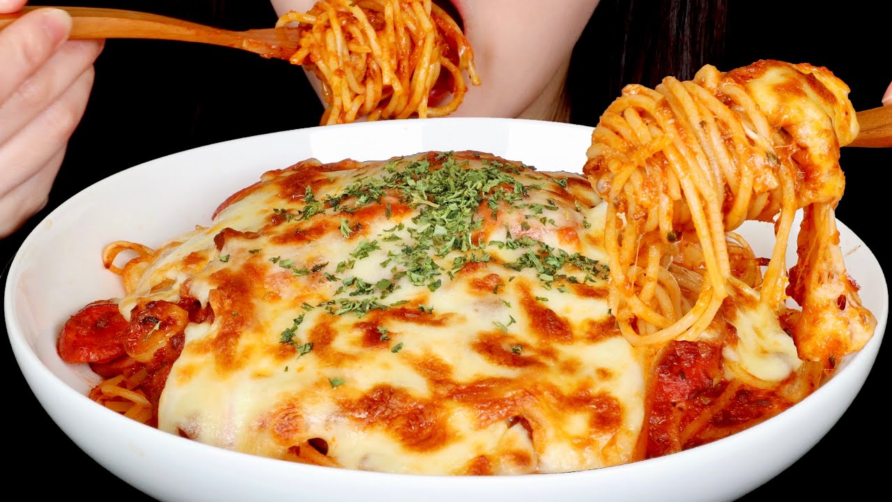 CHEESY BAKED SPAGHETTI MUKBANG ASMR 오븐스파게티 먹방
