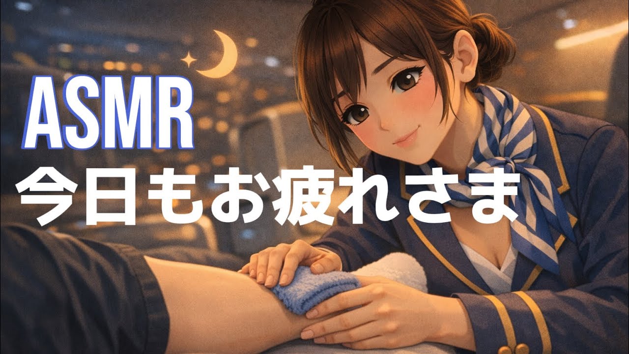 【ASMR】仕事帰りの足、お疲れさまです。夜便✈︎のやさしいケアと寝かしつけ