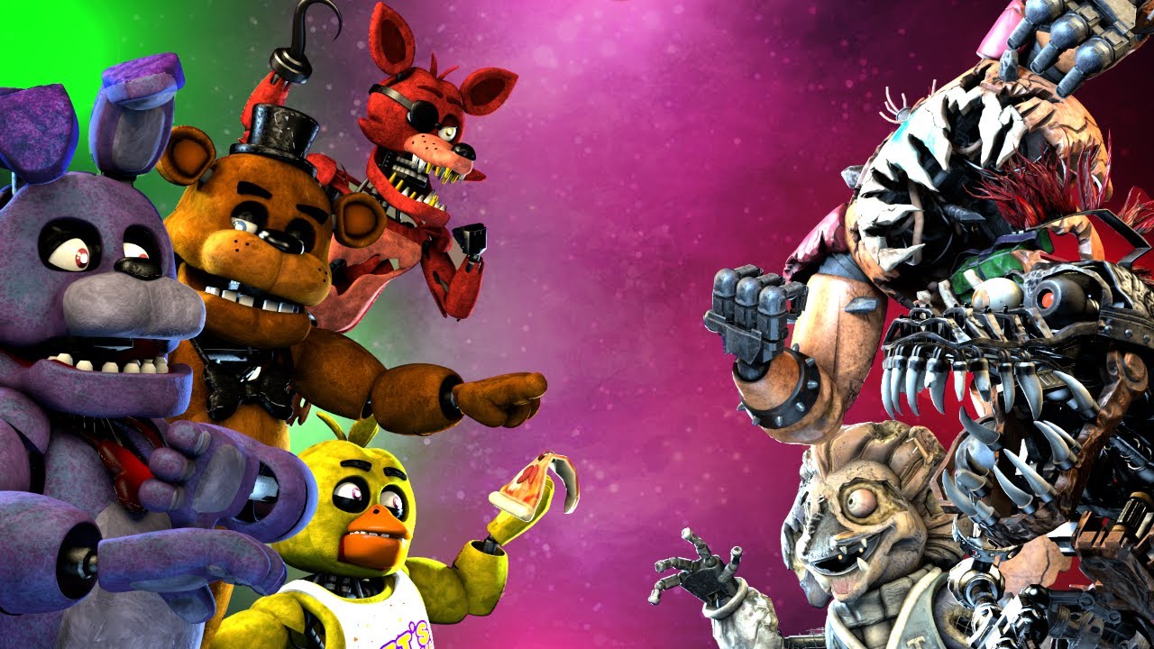 FNAF MOVIE ANIMATRONICS VS FNAF SB RUIN ANIMATRONICS FIGHT ANIMATION