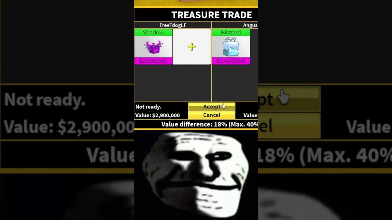 When You Trade Your SHADOW Fruit In Blox Fruits! 😱 #shorts #roblox #trollface