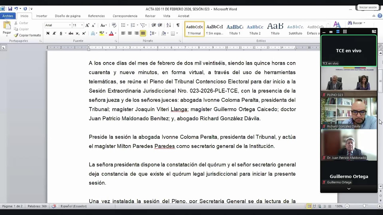 SESIÓN EXTRAORDINARIA JURISDICCIONAL No. 023-2026-PLE-TCE