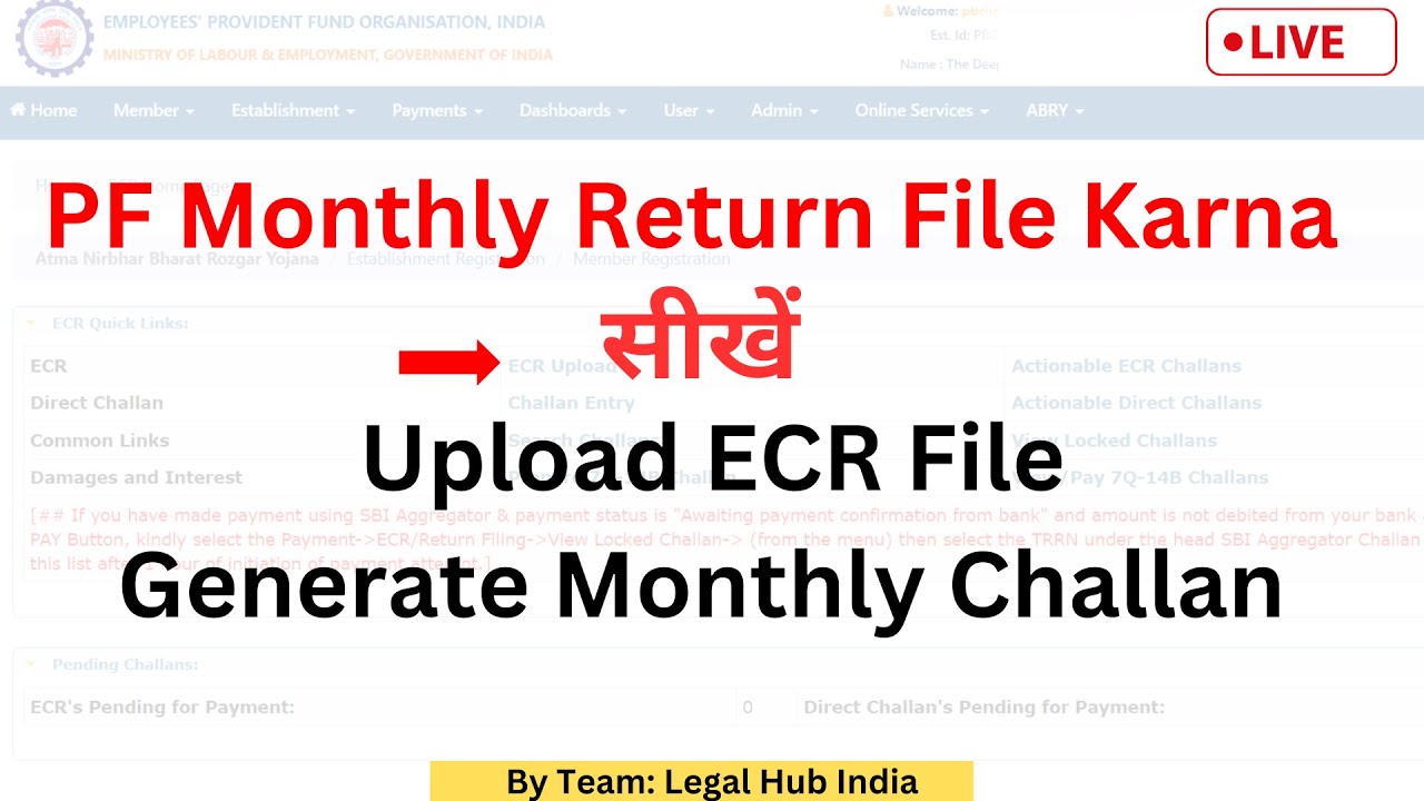 PF Return Filing Online 2023-2024 | EPF Challan Generation || File ECR/ Return in EPFO