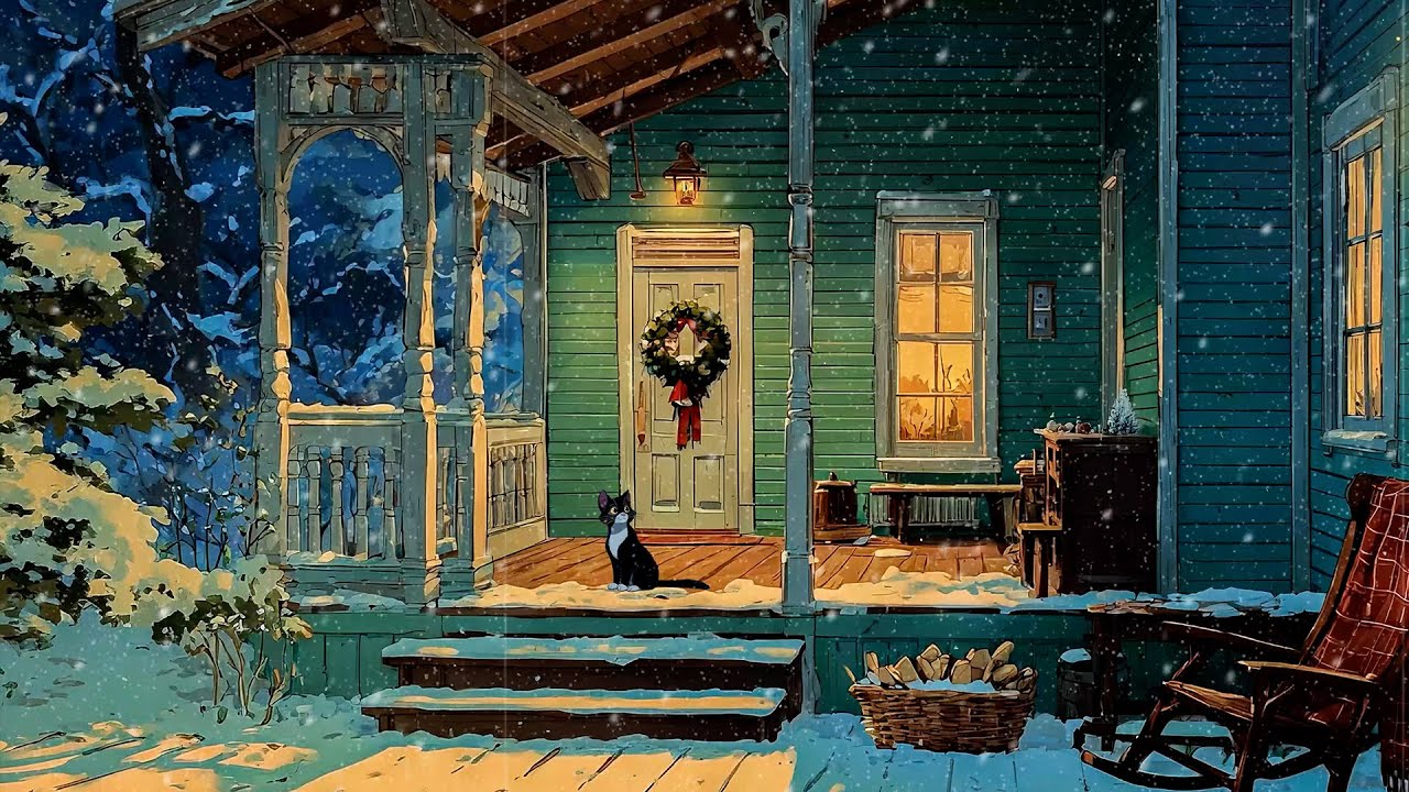 Cozy Winter 1950s Ambience ⛄ Snowy Vintage Oldies Playing in Another Room | Relax & Sleep To
