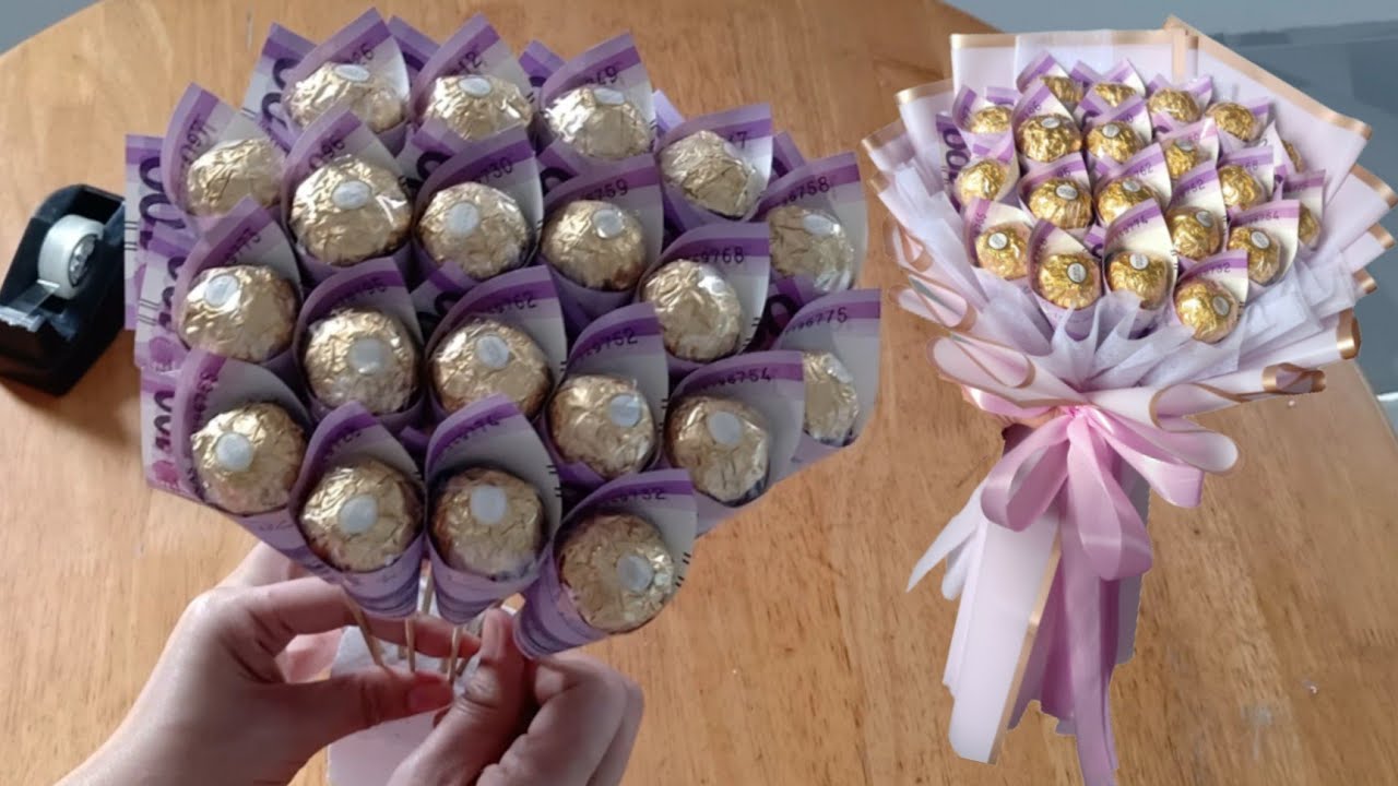 Money and ferrero bouquet #diybouquet #moneybouquet #chocolatebouquet #giftideas