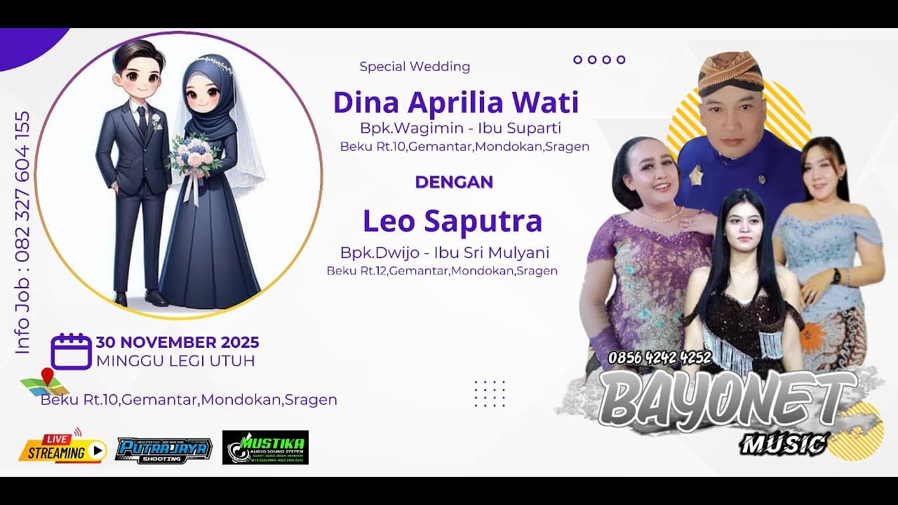 🟢 LIVE BAYONET MUSIC || WEDDING DINA ❤️ LEO || MUSTIKA AUDIO || PUTRA JAYA SHOOTING