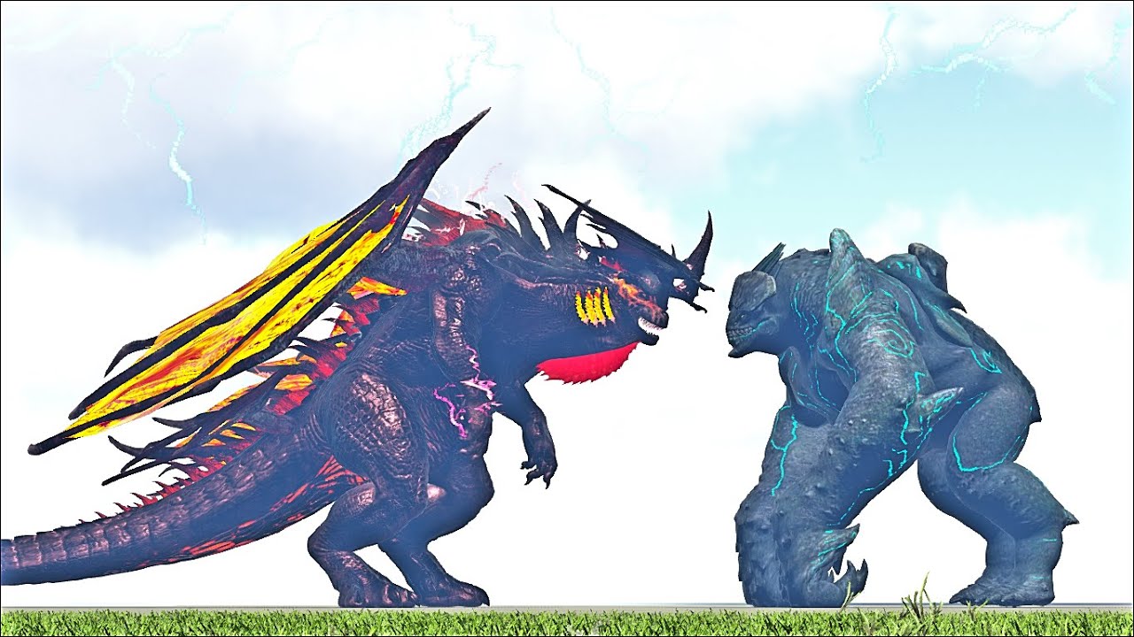 SCARLET KING VS LEATHERBACK CATEGORY 4 KAIJU (ARK SURVIVAL EVOLVED BATTLE KAIJUS, MONSTERS AND MORE)