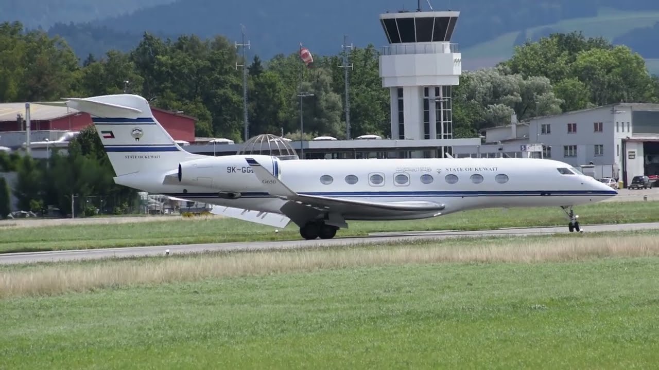 Gulfstream G650ER 9K-GGB circling approach & landing at Bern