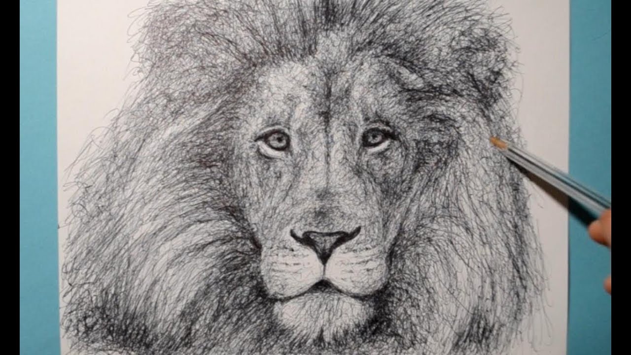 Lion Drawing / Cool Technique With a Ballpoint Pen / Scribble Art Therapy / Day 031