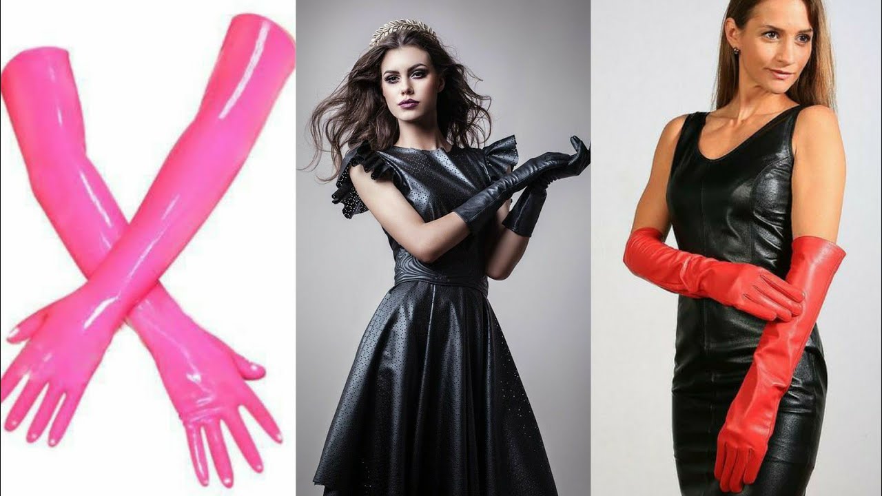 Opera length latex leather long gloves for women and girls