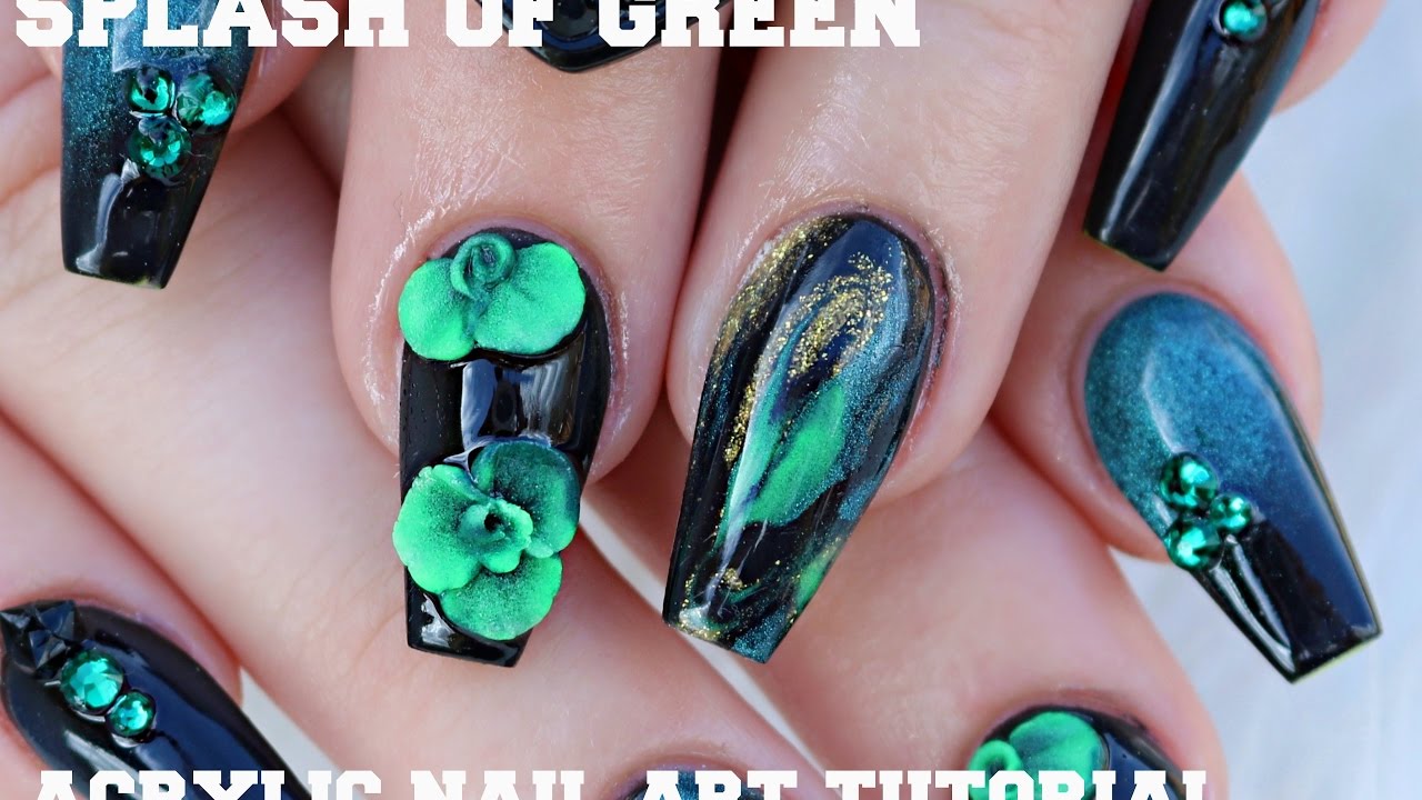 splash of green acrylic nail tutorial | GLAM AND GLITS glowing colors