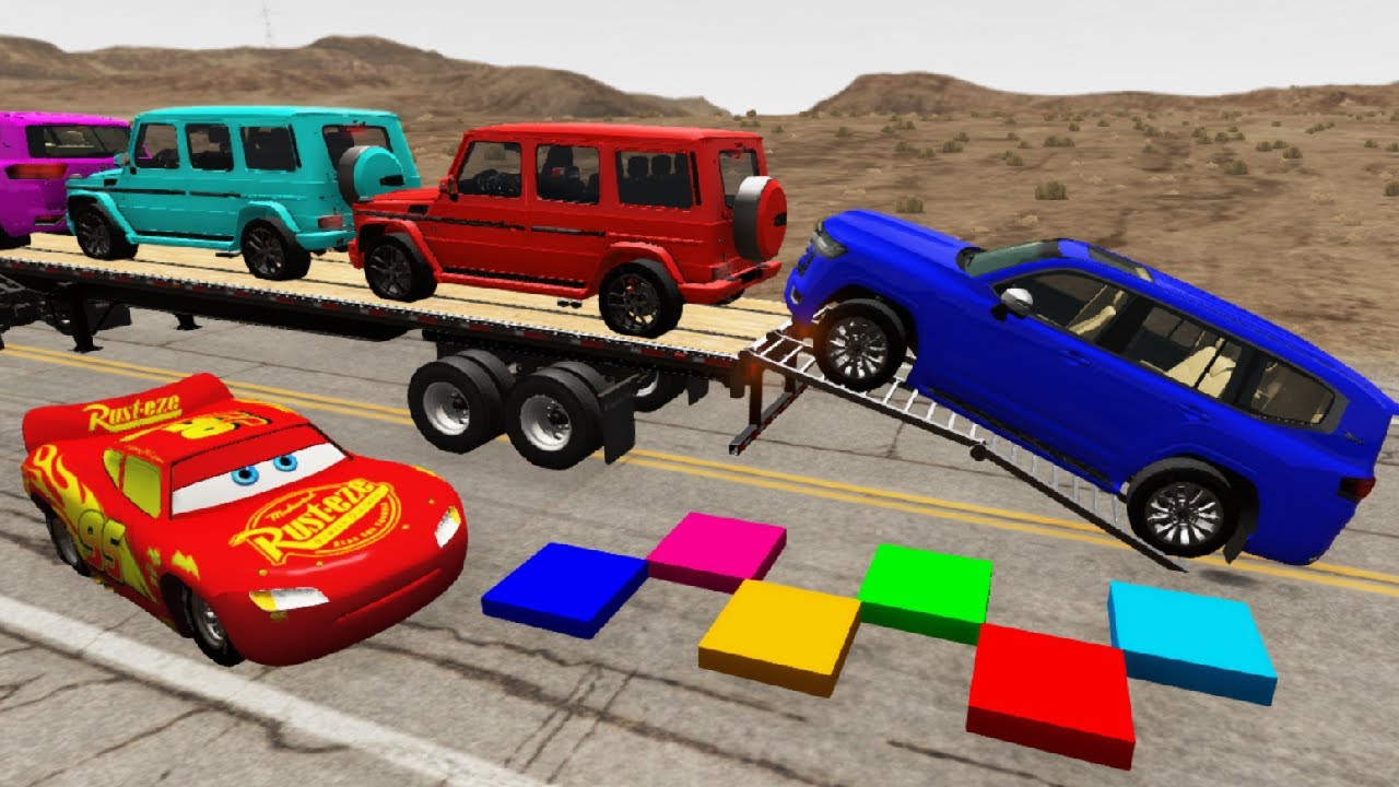 Flatbed Truck McQueen | Transportation with Truck - Pothole vs Car #04 | BeamNG.Drive