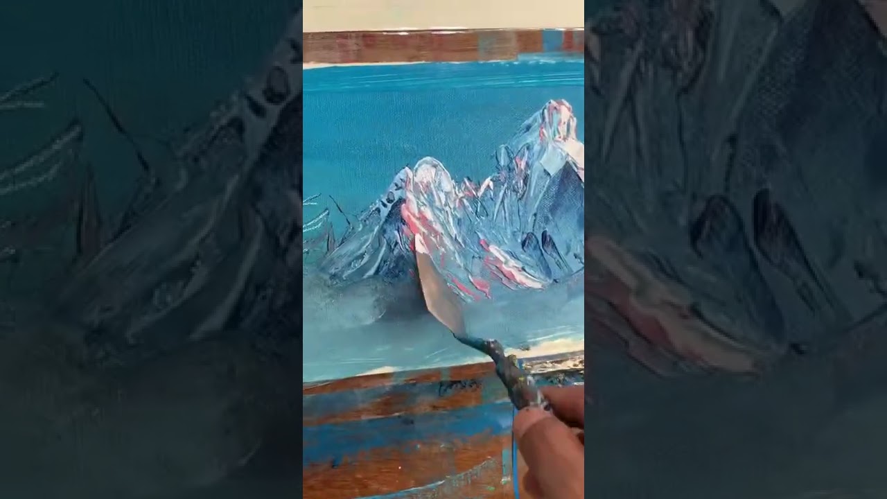 Beautiful highlight on mountain - knife painting #shorts