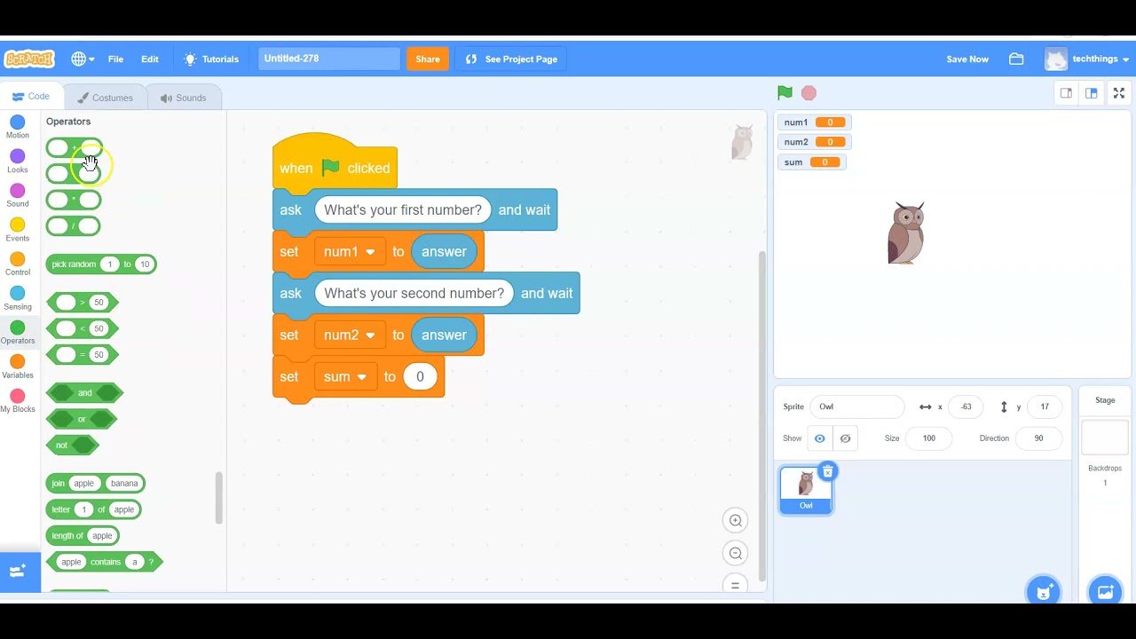 Making a Simple Addition Program in Scratch - Introduction to Variables