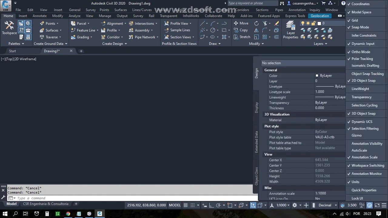Configurando o AutoCAD, AutoCAD Civil 3D 2020