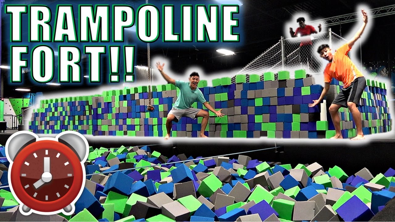 24 HOUR OVERNIGHT CHALLENGE IN TRAMPOLINE PARK!!(*EPIC FOAM FORT*)!!