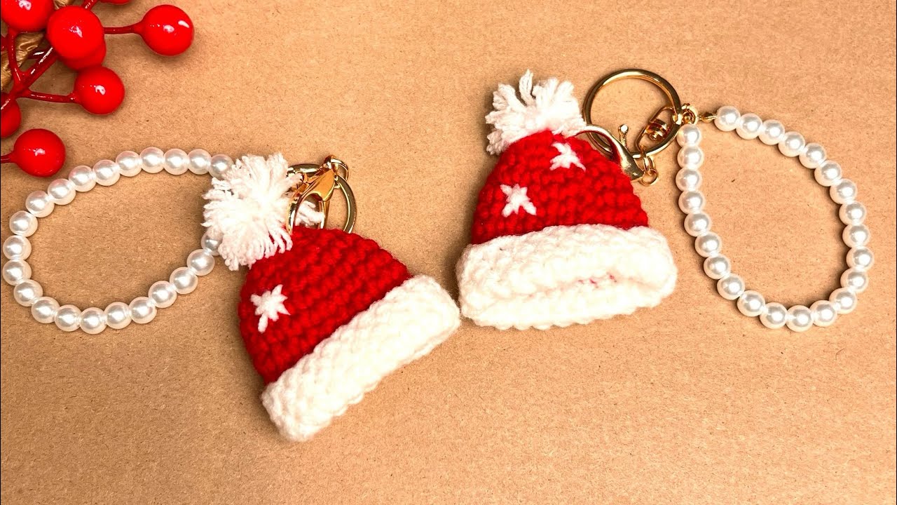 How to Crochet a Christmas Hat Keychain | Easy DIY Tutorial
