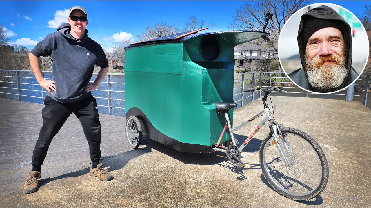 Homeless Cardboard Box Bike Build! (using Jackery 3000 Pro Solar Generator)