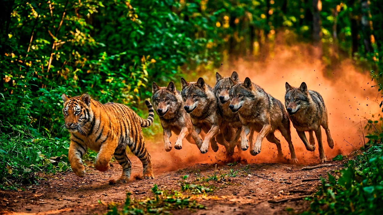 Волки догоняли маленького тигрёнка. Вы не поверите, что произошло дальше!