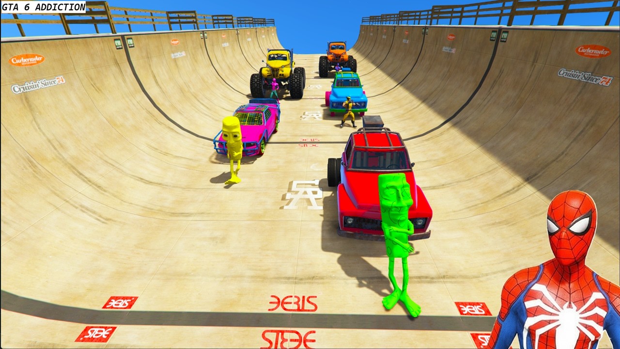 GTA V Superheroes Crazy Race Challenge with Super Cars | GTA V Spiderman Car Stunt Race #36