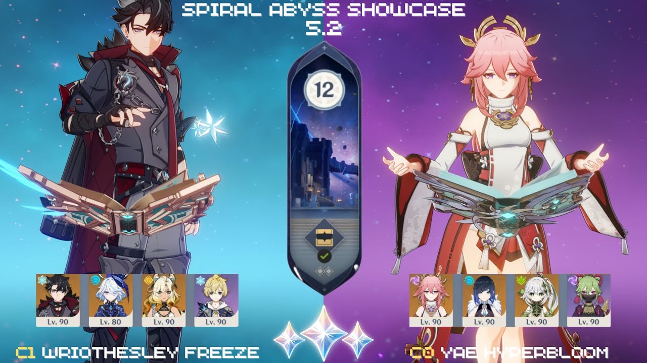 Spiral Abyss 5.2 - Floor 12 | C1 Wriothesley Freeze and C0 Yae Hyperbloom [9 stars]