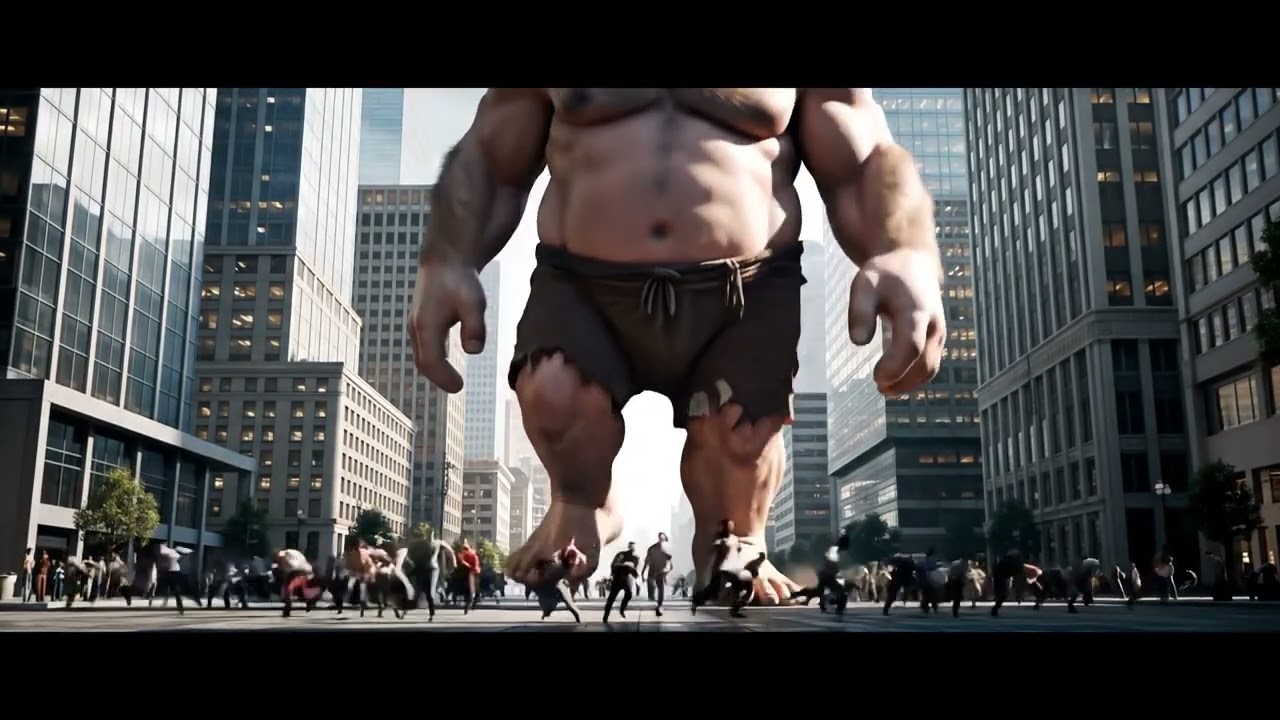 A Bearded Muscular Giant stomping through the City