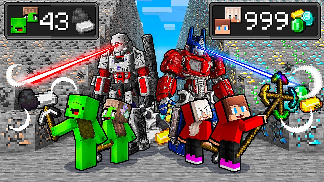 JJ and Mikey: TRANSFORMERS MINE FAMILY BATTLE in Minecraft - Maizen