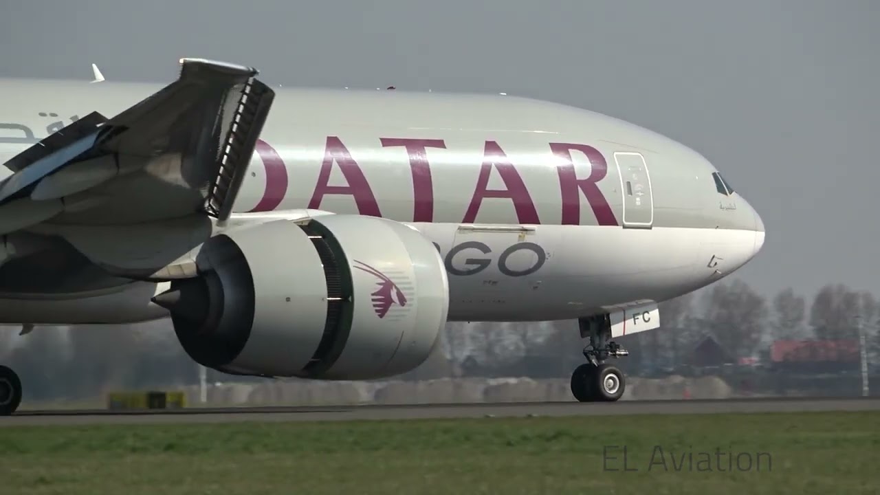 BEAUTIFUL LANDING - QATAR CARGO Boeing 777-F At Schiphol Airport