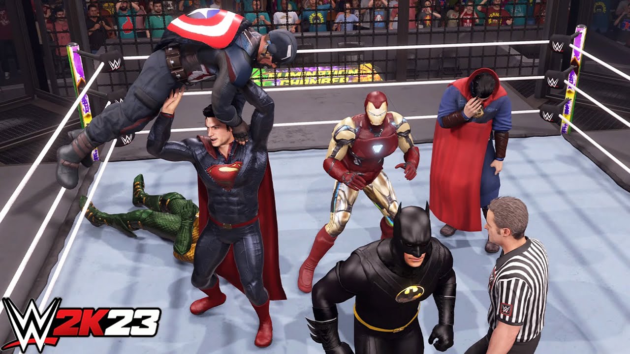 Marvel Vs DC 6-Man Elimination Chamber Match | Avengers vs DC Superheroes - WWE 2K23 PS5 [4K]
