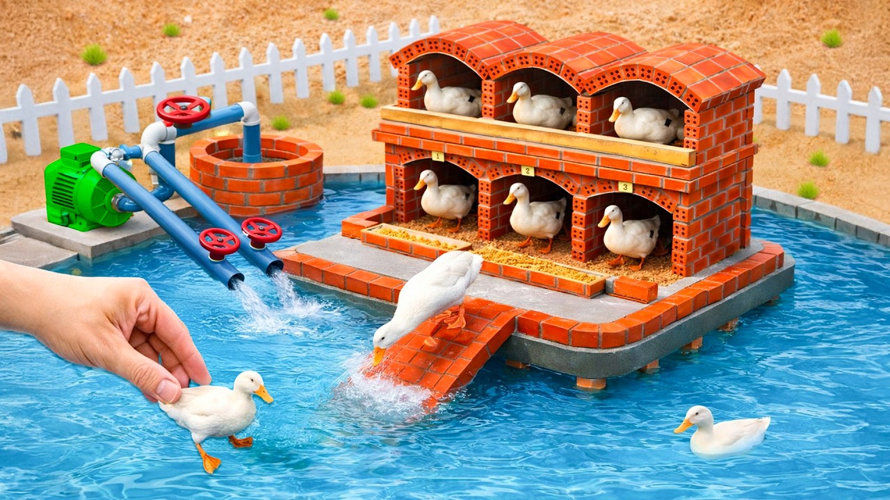 DIY Mini Duck House with Swimming Pool After Thieves Burned It | @MinMinTractor