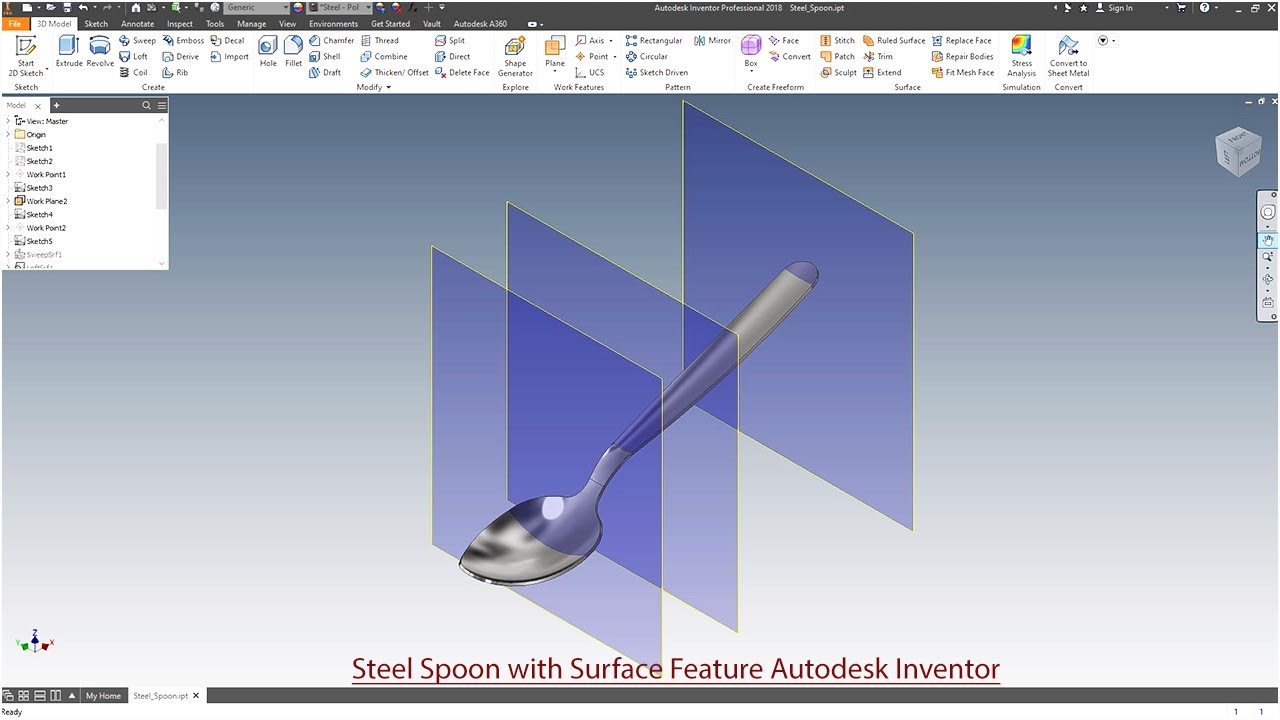 Autodesk Inventor Surface Modelling Tutorial || How to make Spoon in Autodesk Inventor