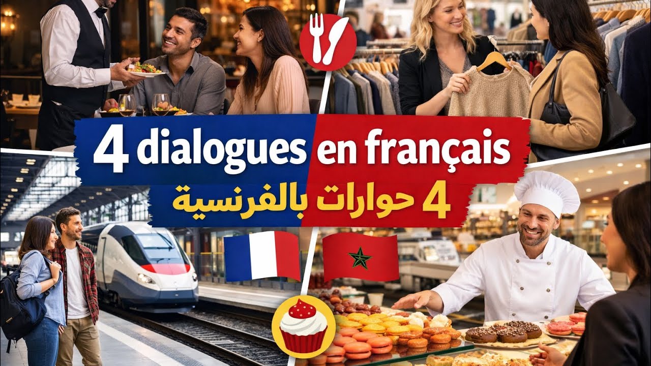 4 conversations en français | 4 محادثات بالفرنسية في مواقف الحياة اليومية