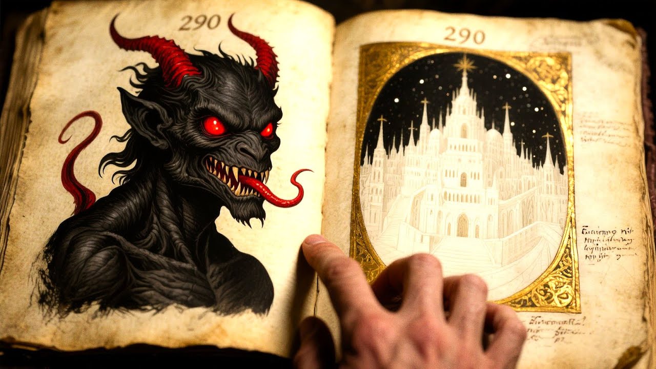 (1594, Praha) Rudolf II a Ďáblova Bible — nejděsivější rukopis s portrétem Satana. Žloutlé