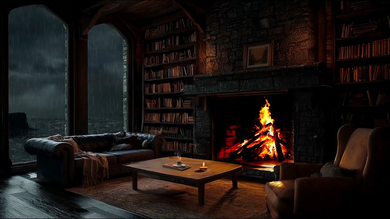 Cozy Lit Nook Fireplace | Gentle Thunder & Crackling Fire for Emotional Release &ndash; Let Go & Heal