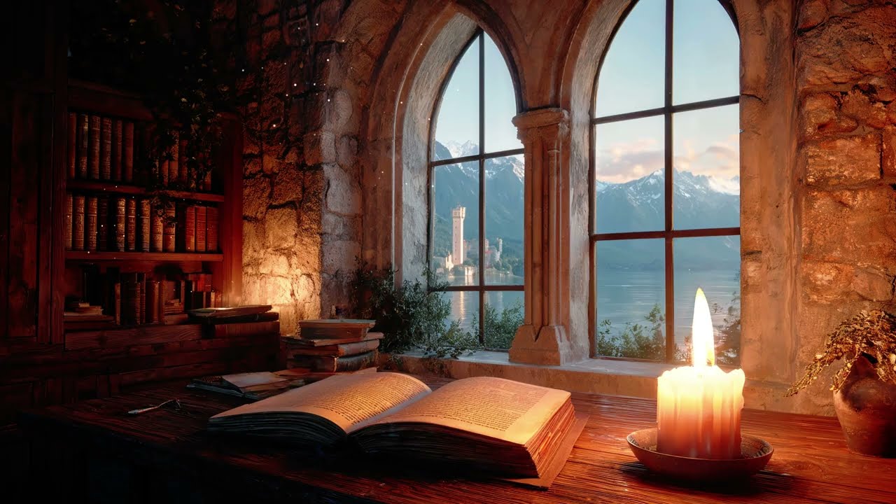 Candlelit Scriptorium | Lake Castle View | Medieval Celtic Ambience & Original Music