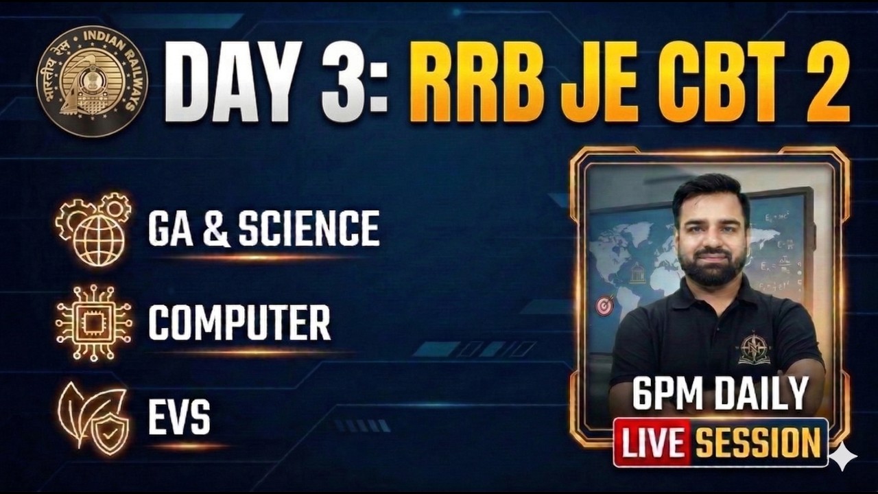 RRB JE CBT 2 Non-Tech: DAY 3 🚀 Target 50/50 Marks! (GA, Science, Computer, EVS)