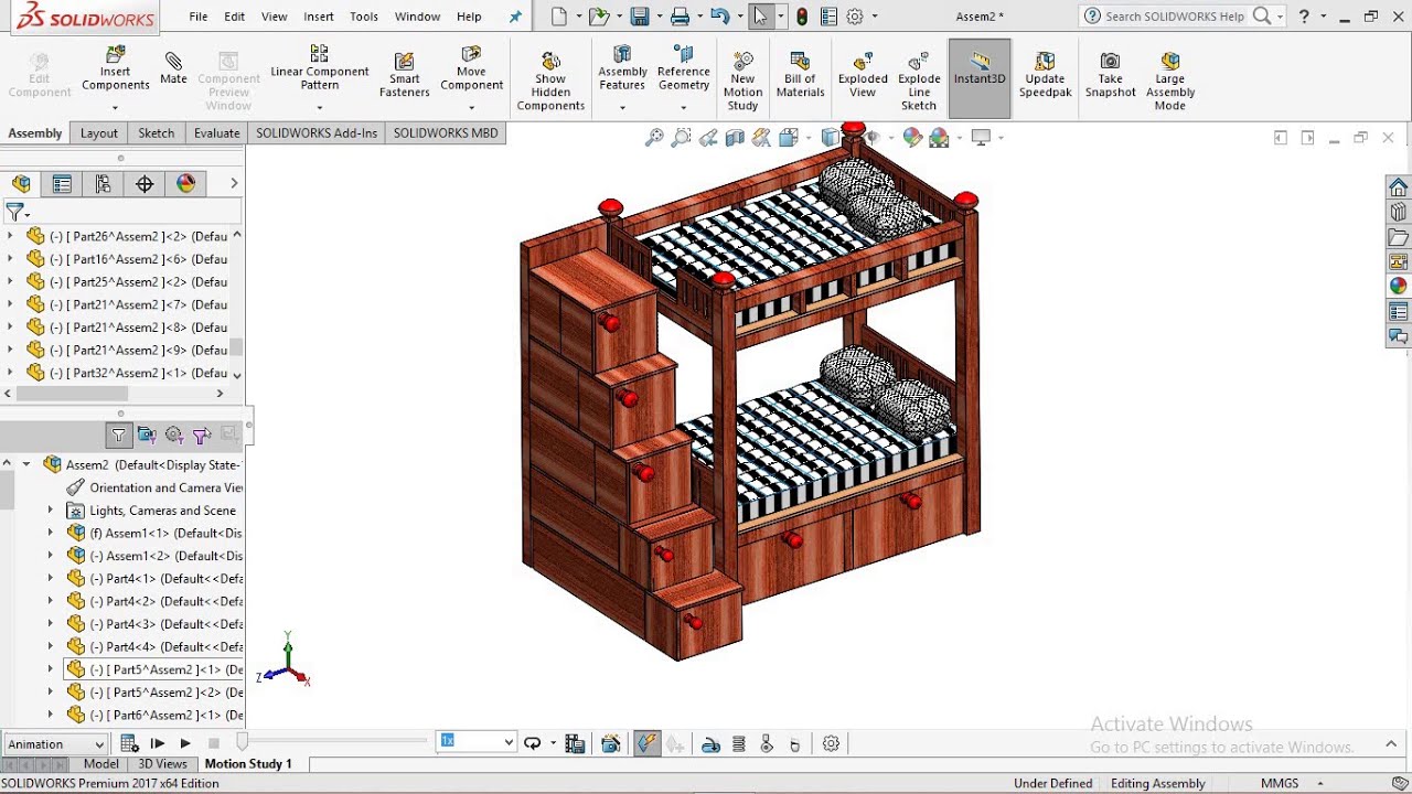 WOODEN Double Deck bed design in SOLIDWORKS  #furniture #woodworks #engineering #technology