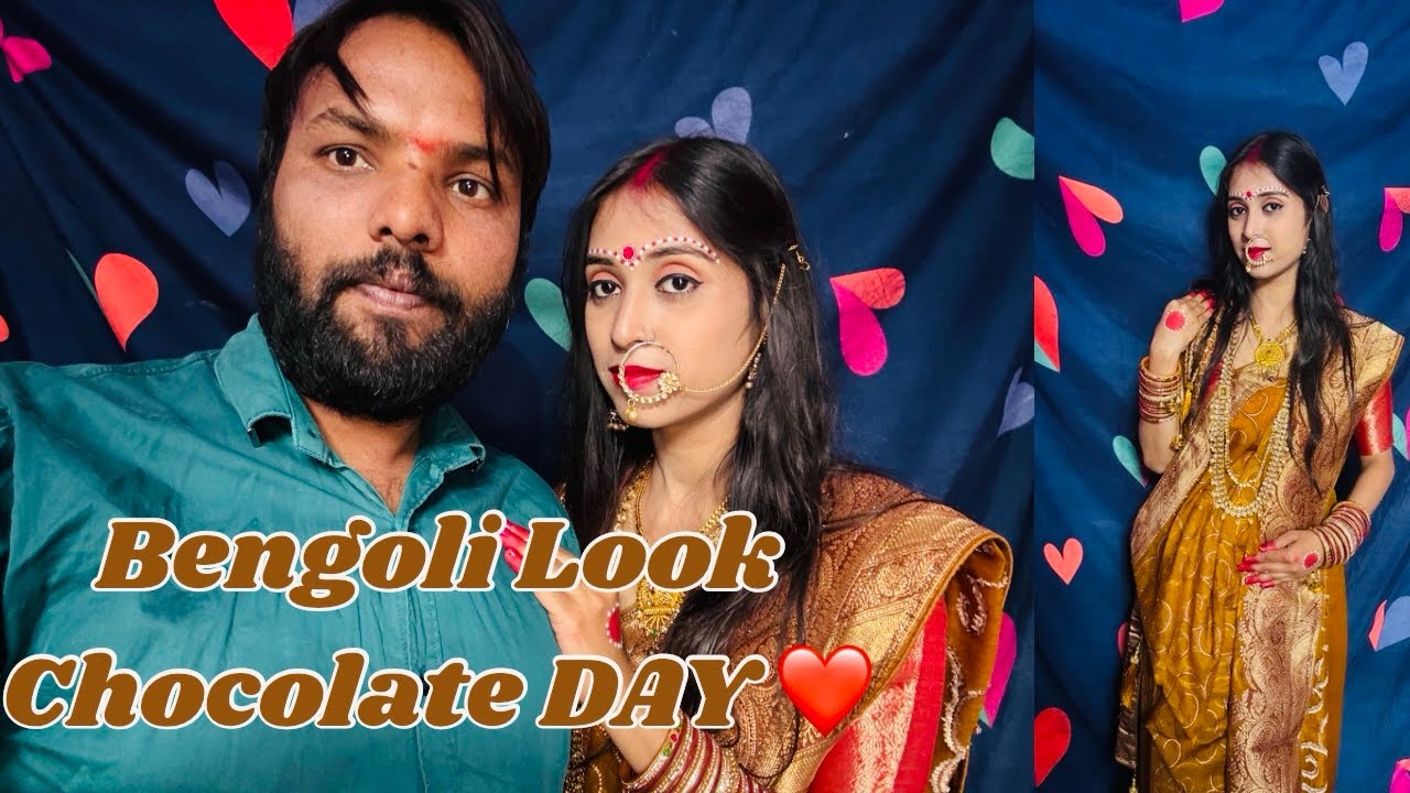 Bengali Saree Look ❤️ Husband को Chocolate Surprise 
