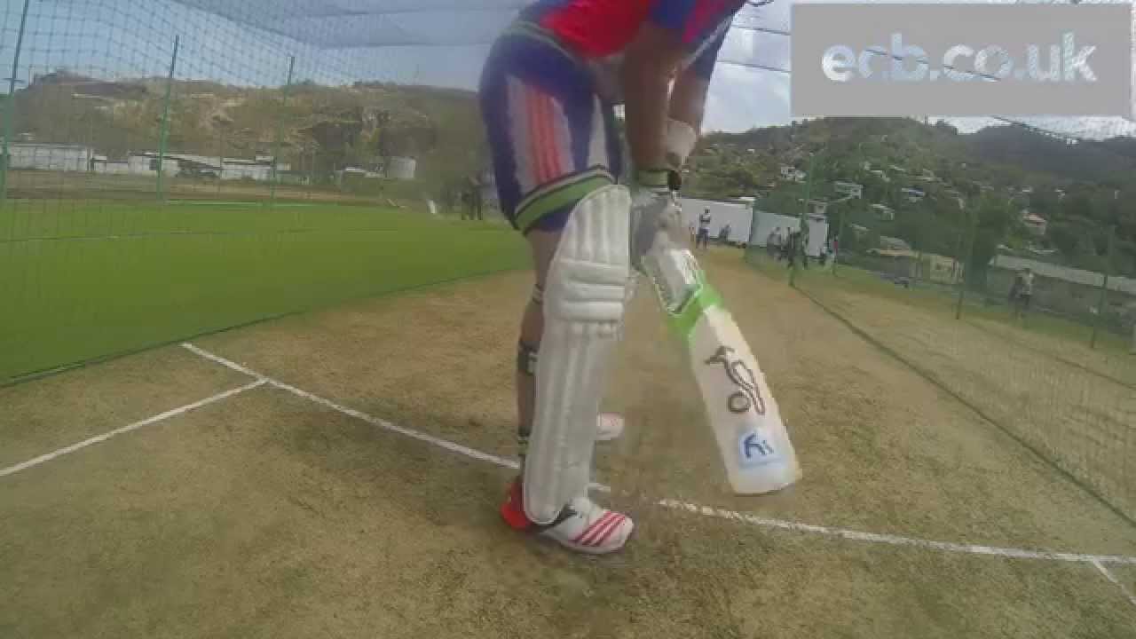 England batsman Ian Bell at the crease - GoPro on middle stump