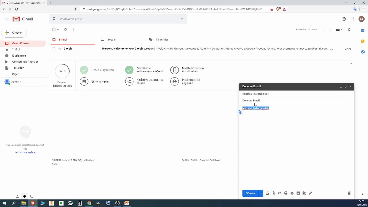 Gmail E-Posta Hesabı oluşturma. E-Mail Gönderme, Alma, Bcc ve cc kullanımı, Spam Mailler