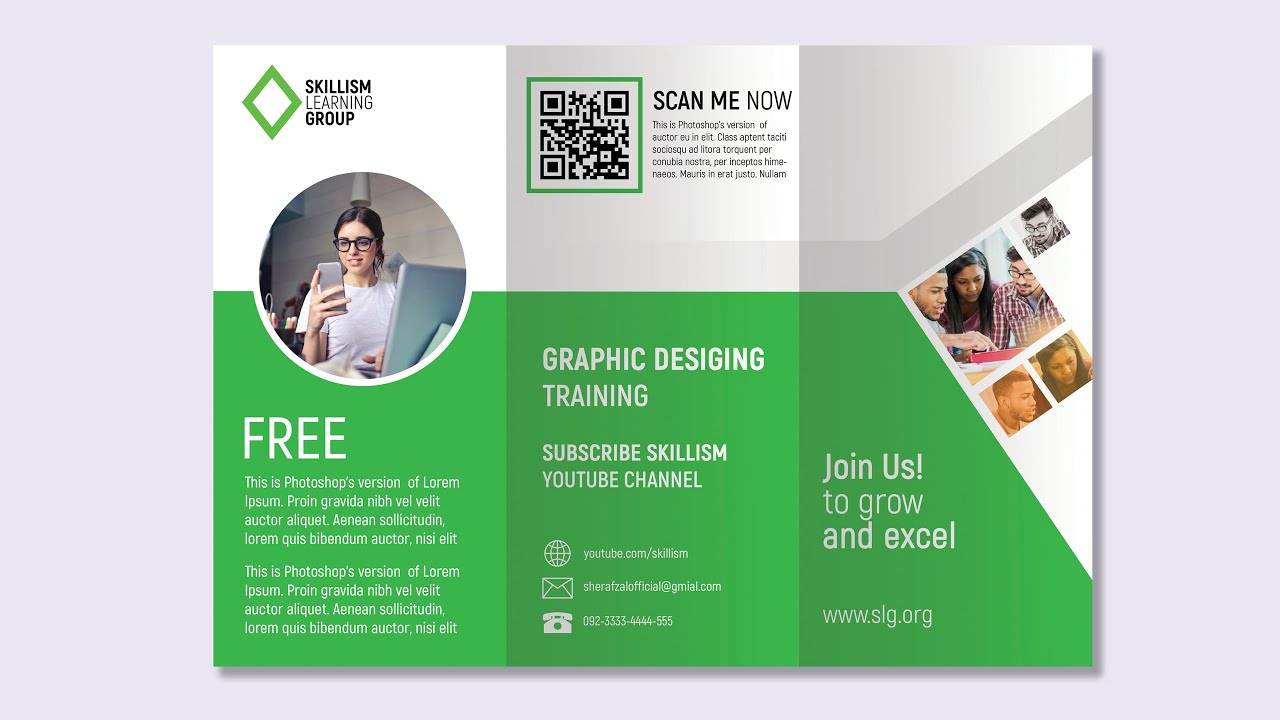Trifold Brochure Design in Photoshop |  Photoshop Practice-01 | Skillism | Sher Afzal
