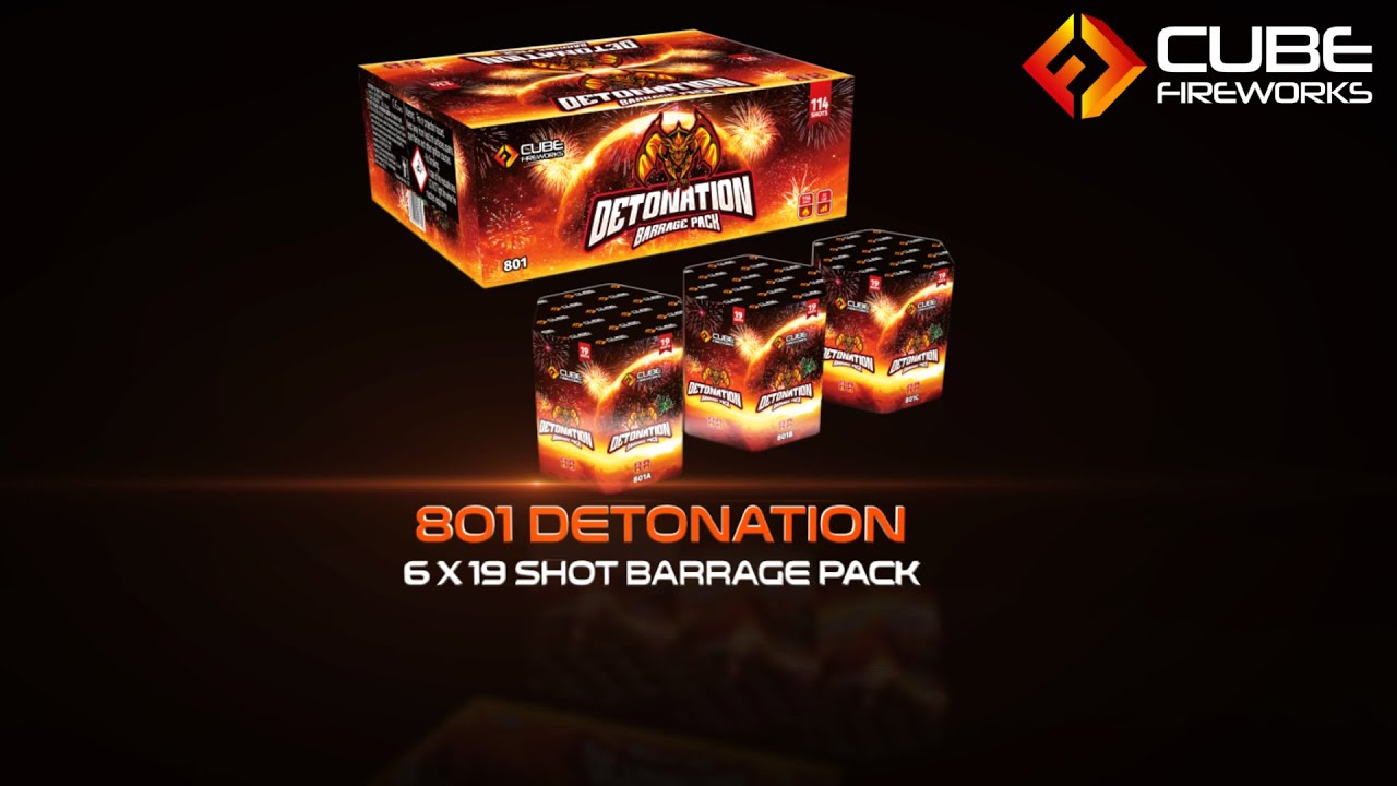 Cube Fireworks - 801 Detonation 6 x 19 Shot Barrage Pack