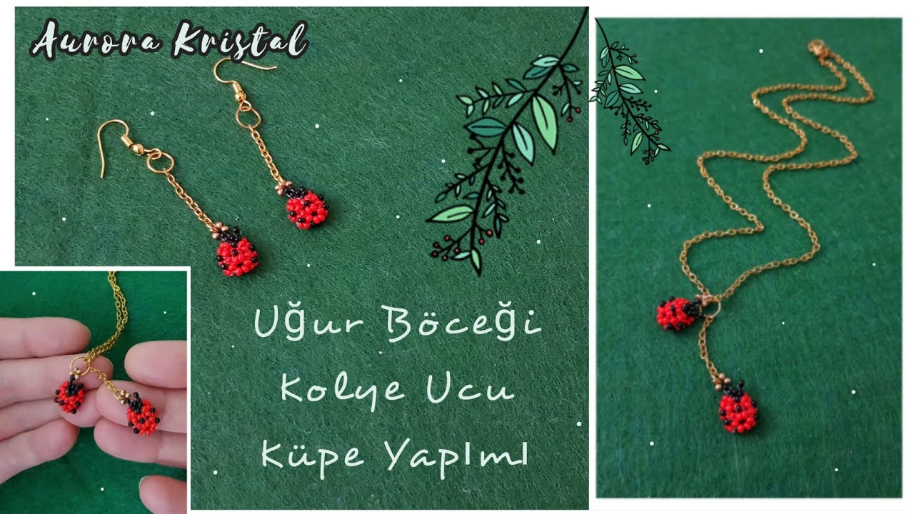 Uğur böceği küpe ve kolye yapımı. Ladybug earrings and necklace-pendant making. Beading tutorial. 🐞