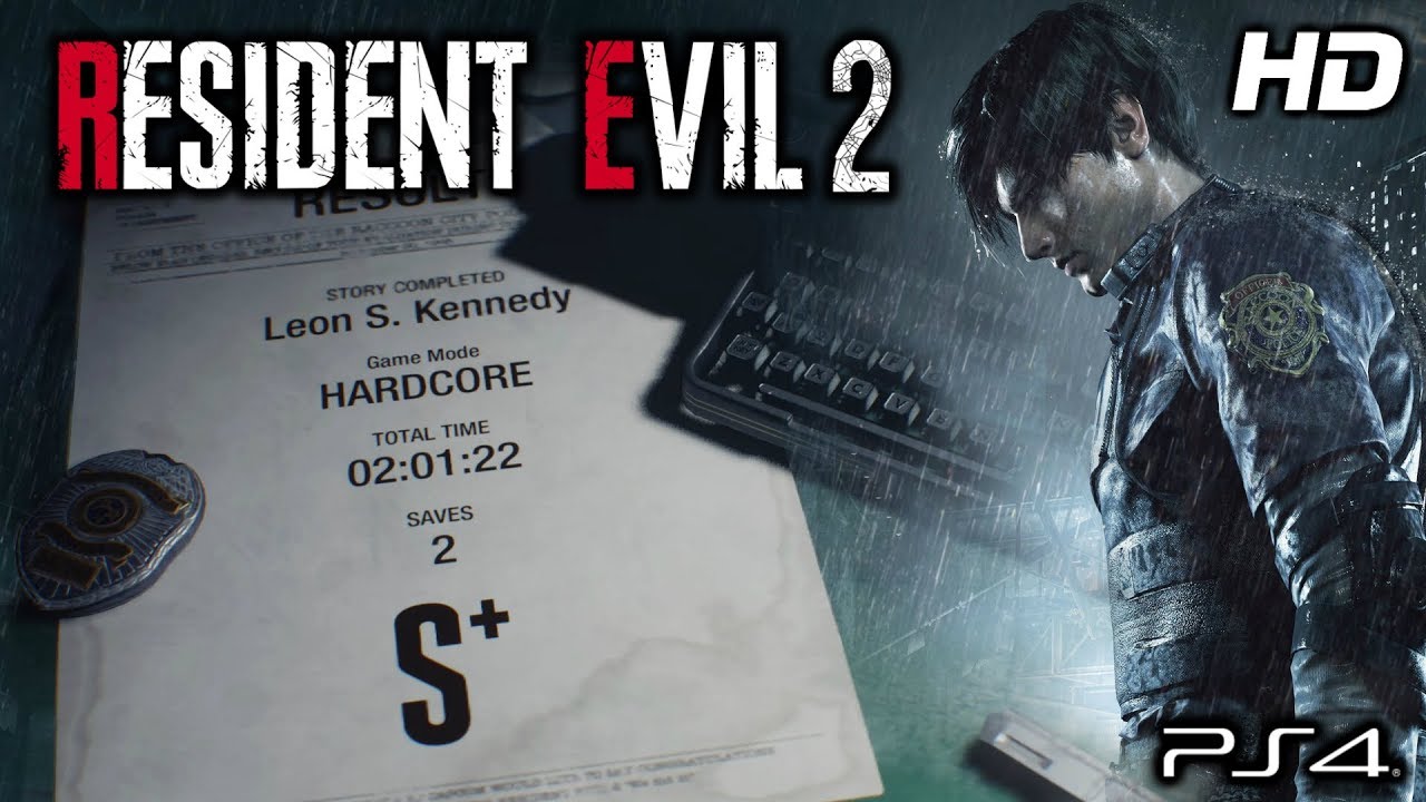 Resident Evil 2 Remake - Leon A: HARDCORE Rank S+ Story Gameplay PS4 PRO (No Cutscenes)