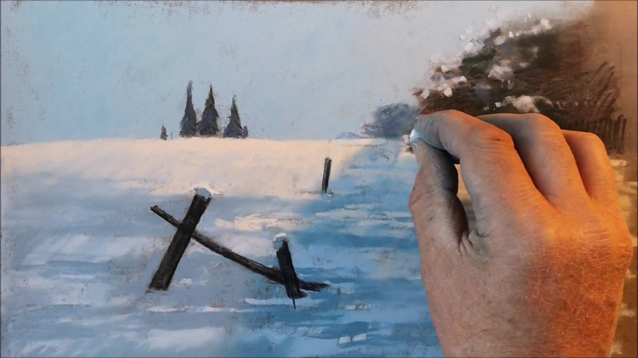 COMMENT PEINDRE UN PAYSAGE DE NEIGE LUMINEUX AU PASTEL.