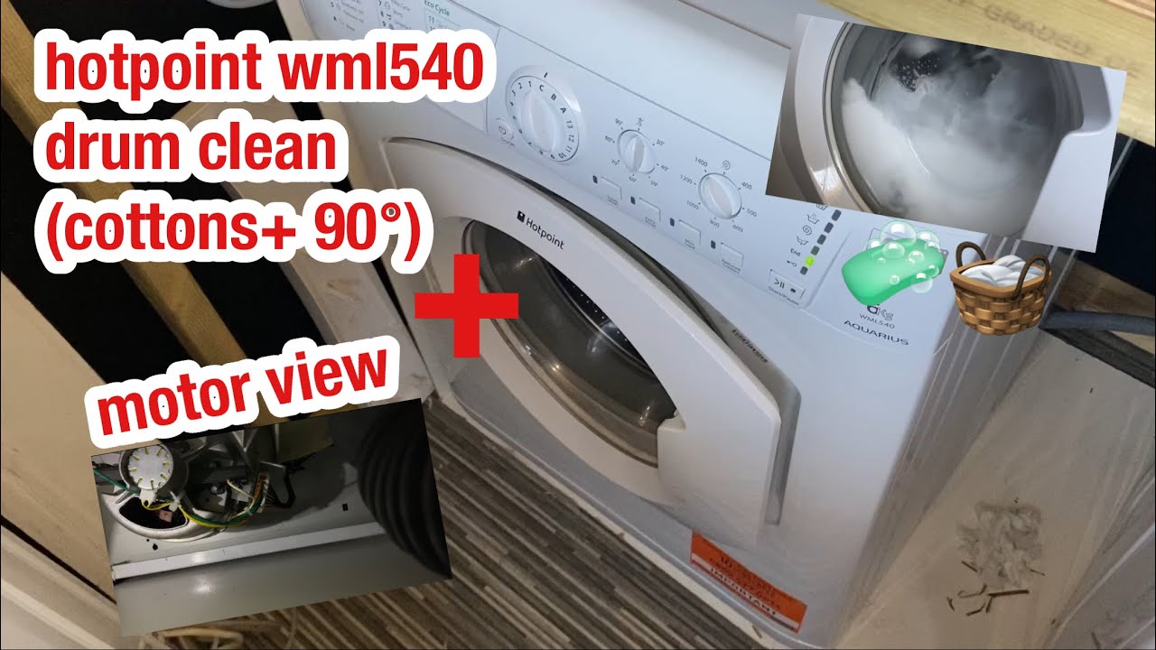 Hotpoint Aquarius WML540 washing machine || cottons 90° (drum clean + motor view)