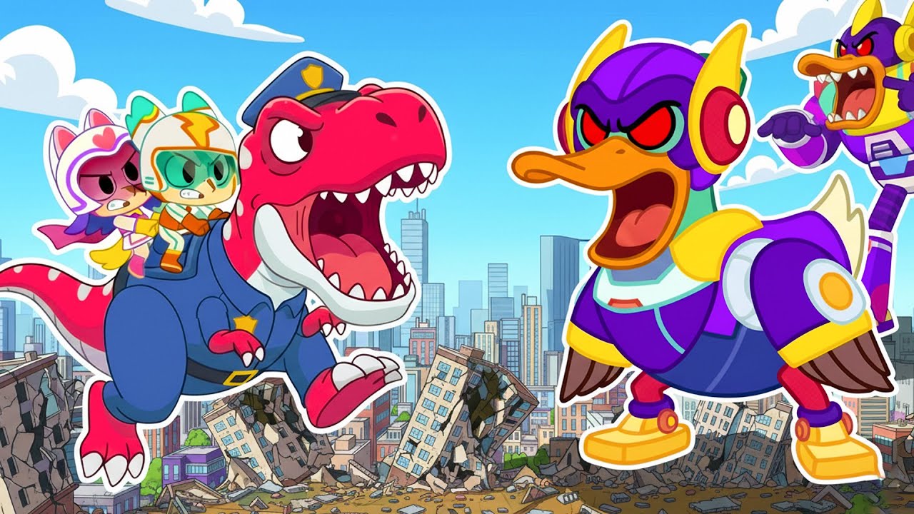 Giant Robot Duck and Dinosaur - Don't Chaos In City | Nuton and Lola Kids Song Nurserhy Rhymes