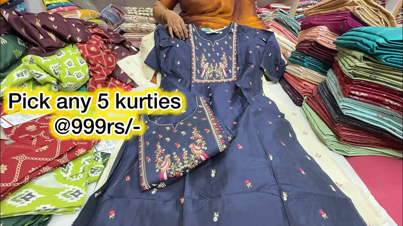 chickpet wholesale pick any 5 kurtis @999rs | partywear kurti sets|single piece courier available