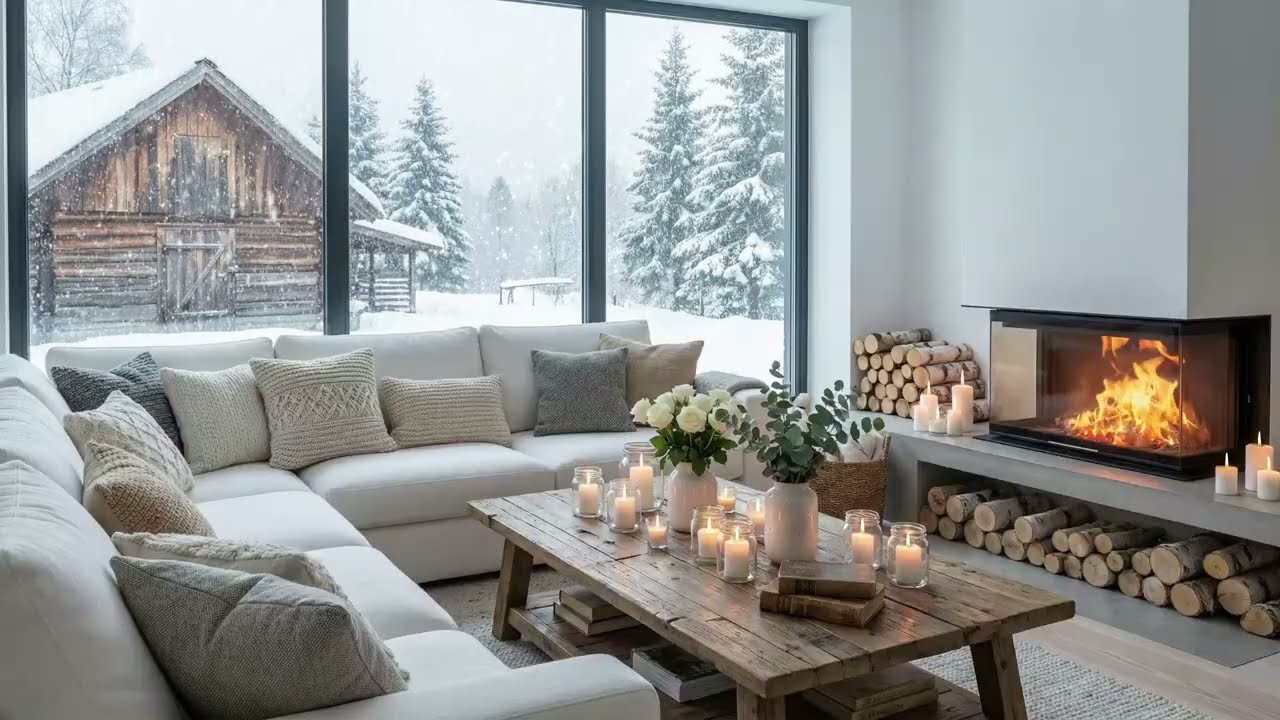 Snow Falling Outside, Piano by the Fire 🔥 | A Cozy Winter Space to Focus, Read & Rest